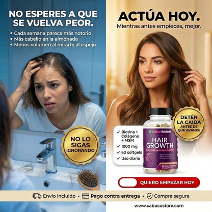 HAIR GROWTH – TRATAMIENTO VITAMÍNICO PARA EL CRECIMIENTO DEL CABELLO – BIOTINA + COLÁGENO – FÓRMULA 3 EN 1 – ENVÍO GRATIS 🇬🇹