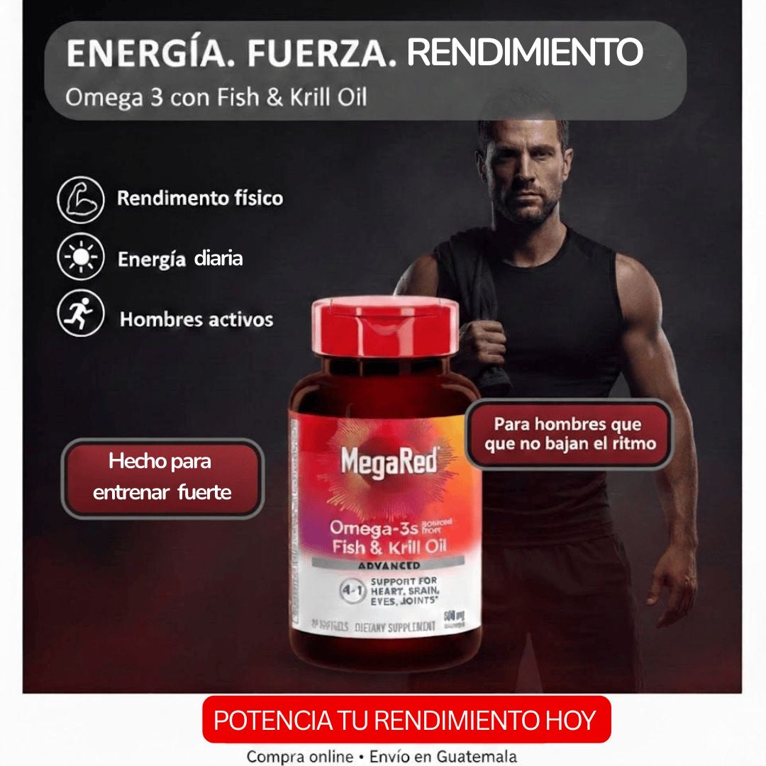 MEGA RED OMEGA 3 – RENDIMIENTO, FUERZA Y RECUPERACIÓN PARA HOMBRES – ENVÍO GRATIS 🇬🇹