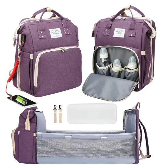 MOCHILA PAÑALERA 3 EN 1 CON CUNA PLEGABLE – MULTIFUNCIÓN, ELEGANTE Y PRÁCTICA – ENVÍO GRATIS 🇬🇹