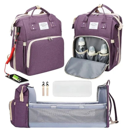 MOCHILA PAÑALERA 3 EN 1 CON CUNA PLEGABLE – MULTIFUNCIÓN, ELEGANTE Y PRÁCTICA – ENVÍO GRATIS 🇬🇹