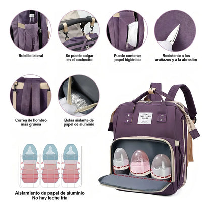 MOCHILA PAÑALERA 3 EN 1 CON CUNA PLEGABLE – MULTIFUNCIÓN, ELEGANTE Y PRÁCTICA – ENVÍO GRATIS 🇬🇹