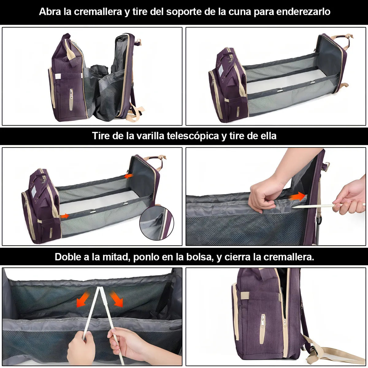 MOCHILA PAÑALERA 3 EN 1 CON CUNA PLEGABLE – MULTIFUNCIÓN, ELEGANTE Y PRÁCTICA – ENVÍO GRATIS 🇬🇹