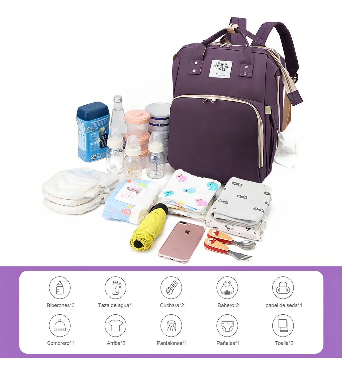 MOCHILA PAÑALERA 3 EN 1 CON CUNA PLEGABLE – MULTIFUNCIÓN, ELEGANTE Y PRÁCTICA – ENVÍO GRATIS 🇬🇹