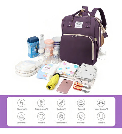 MOCHILA PAÑALERA 3 EN 1 CON CUNA PLEGABLE – MULTIFUNCIÓN, ELEGANTE Y PRÁCTICA – ENVÍO GRATIS 🇬🇹