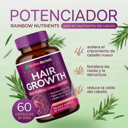 HAIR GROWTH – TRATAMIENTO VITAMÍNICO PARA EL CRECIMIENTO DEL CABELLO – BIOTINA + COLÁGENO – FÓRMULA 3 EN 1 – ENVÍO GRATIS 🇬🇹