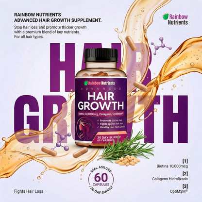 HAIR GROWTH – TRATAMIENTO VITAMÍNICO PARA EL CRECIMIENTO DEL CABELLO – BIOTINA + COLÁGENO – FÓRMULA 3 EN 1 – ENVÍO GRATIS 🇬🇹