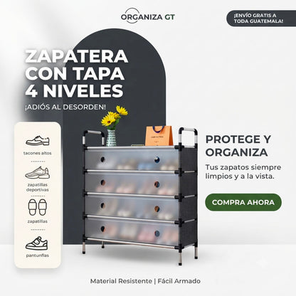 ZAPATERA ORGANIZADORA DE 4 NIVELES CON TAPA – ESPACIO Y ORDEN | ENVÍO GRATIS 🇬🇹