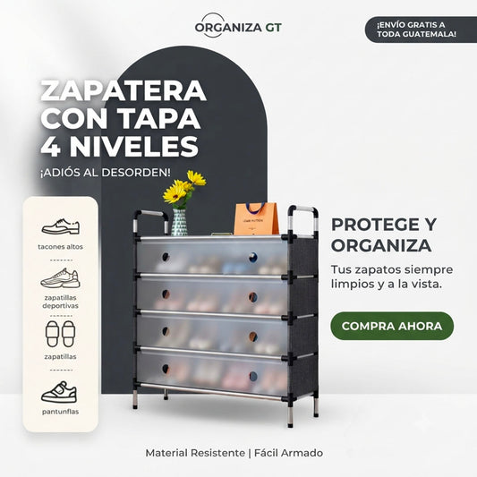 ZAPATERA ORGANIZADORA DE 4 NIVELES CON TAPA – ESPACIO Y ORDEN | ENVÍO GRATIS 🇬🇹