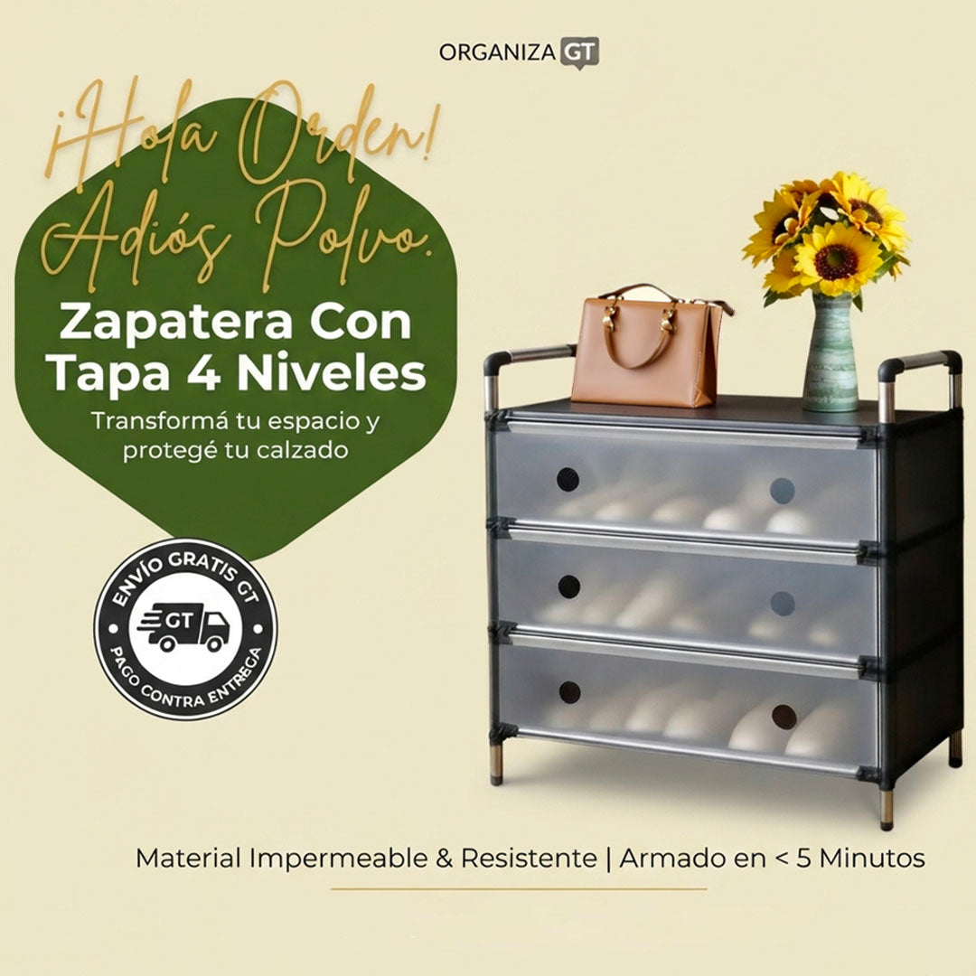 ZAPATERA ORGANIZADORA DE 4 NIVELES CON TAPA – ESPACIO Y ORDEN | ENVÍO GRATIS 🇬🇹