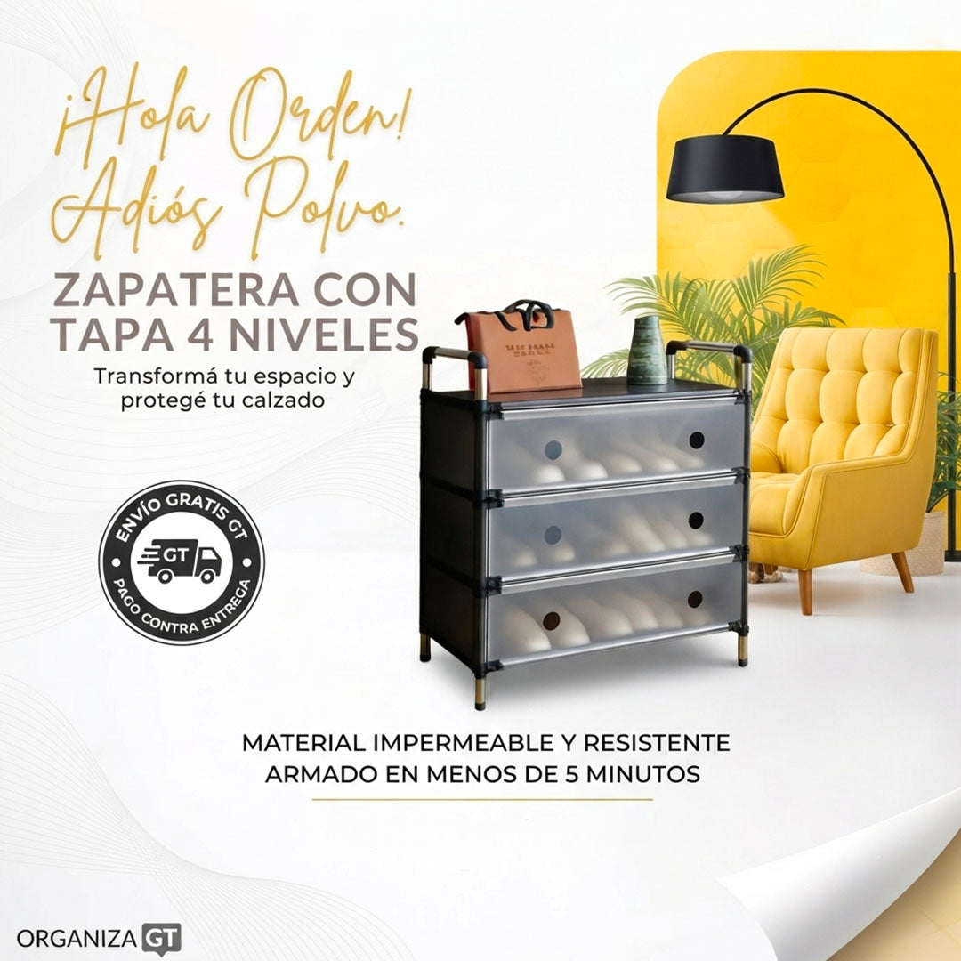 ZAPATERA ORGANIZADORA DE 4 NIVELES CON TAPA – ESPACIO Y ORDEN | ENVÍO GRATIS 🇬🇹